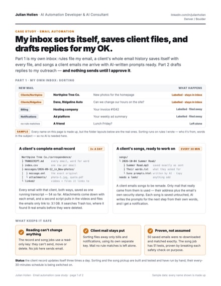 Case study page 1: how new mail is sorted and how a client's record is saved