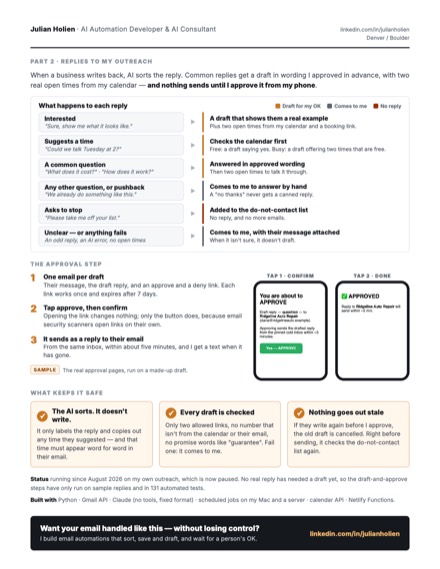 Case study page 2: what happens to each reply and the approval step