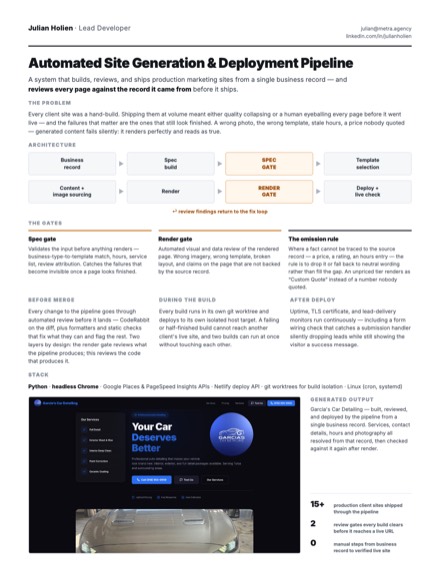 One-page write-up: automated site generation and deployment pipeline